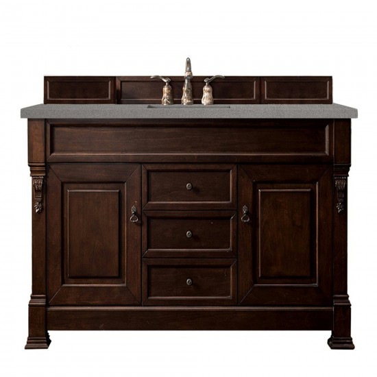 Brookfield 60" Single Vanity, Burnished Mahogany w/ 3 CM Grey Expo Quartz Top