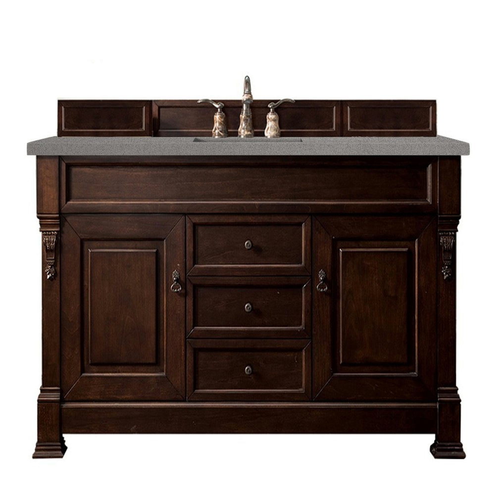 Brookfield 60" Single Vanity, Burnished Mahogany w/ 3 CM Grey Expo Quartz Top