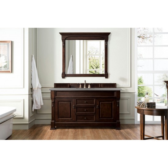 Brookfield 60" Single Vanity, Burnished Mahogany w/ 3 CM Grey Expo Quartz Top