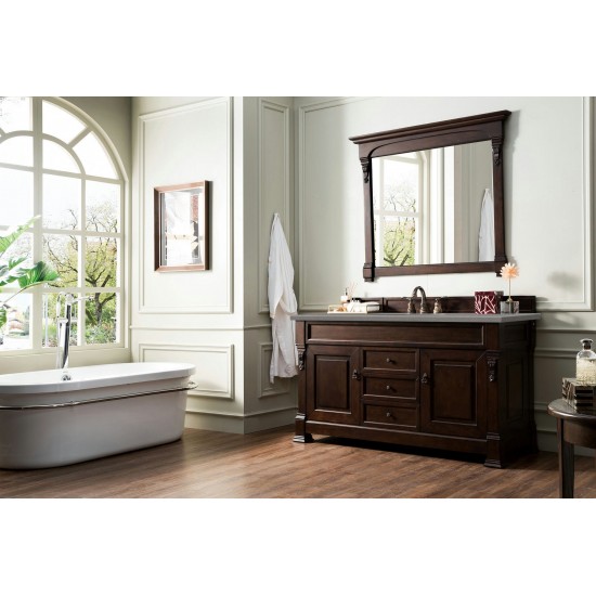 Brookfield 60" Single Vanity, Burnished Mahogany w/ 3 CM Grey Expo Quartz Top