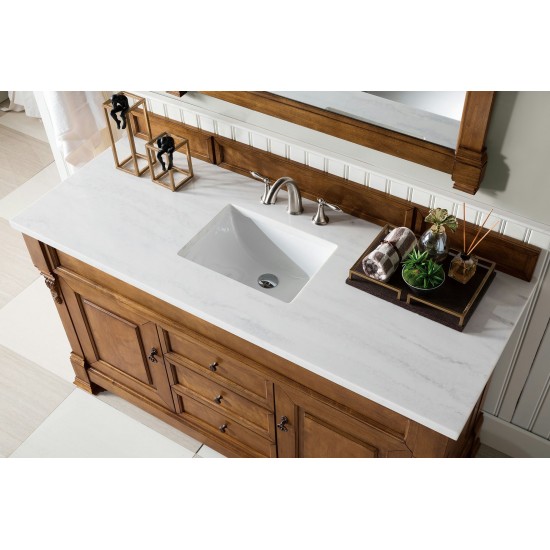 Brookfield 60" Single Vanity, Country Oak w/ 3 CM Arctic Fall Solid Surface Top