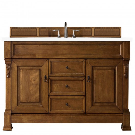 Brookfield 60" Single Vanity, Country Oak w/ 3 CM Classic White Quartz Top