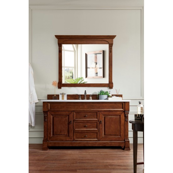 Brookfield 60" Single Vanity, Warm Cherry w/ 3 CM Arctic Fall Solid Surface Top