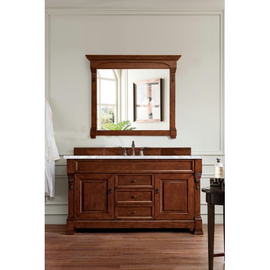 Brookfield 60" Single Vanity, Warm Cherry w/ 3 CM Carrara Top