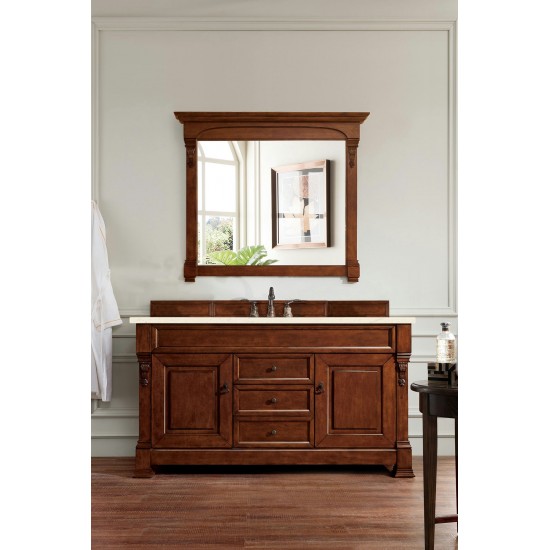 Brookfield 60" Single Vanity, Warm Cherry w/ 3 CM Eternal Marfil Quartz Top