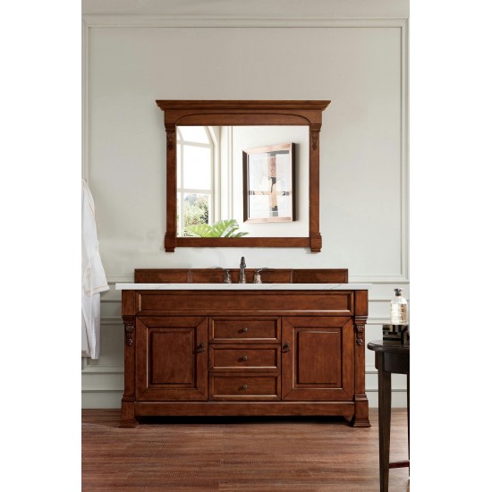 Brookfield 60" Single Vanity, Warm Cherry w/ 3 CM Ethereal Noctis Quartz Top