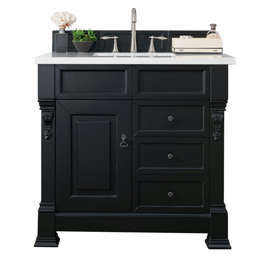 Brookfield 36" Single Vanity Antique Black w/ 3 CM Arctic Fall Solid Surface Top