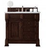 Brookfield 36" Single Vanity, Burnished Mahogany w/ 3 CM Carrara Marble Top