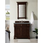 Brookfield 36" Single Vanity, Burnished Mahogany w/ 3 CM Cala Blue Quartz Top