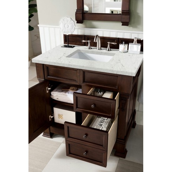 Brookfield 36" Single Vanity Burnished Mahogany w/ 3 CM Jasmine Pearl Quartz Top