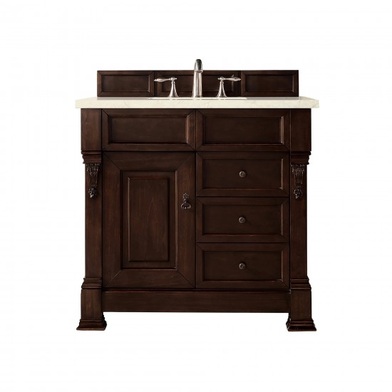 Brookfield 36" Single Vanity Burnished Mahogany w/3 CM Eternal Marfil Quartz Top