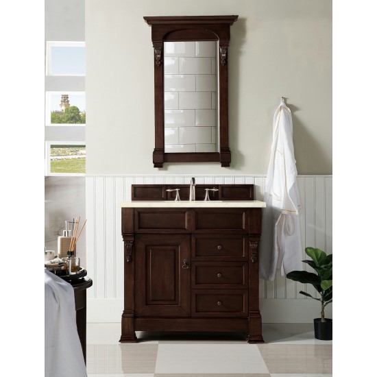 Brookfield 36" Single Vanity Burnished Mahogany w/3 CM Eternal Marfil Quartz Top