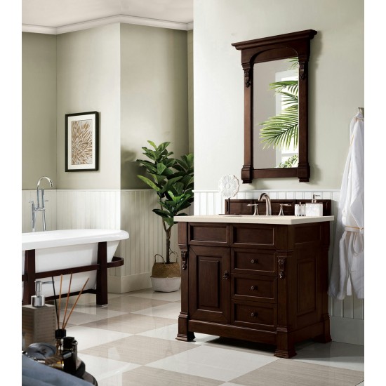 Brookfield 36" Single Vanity Burnished Mahogany w/3 CM Eternal Marfil Quartz Top