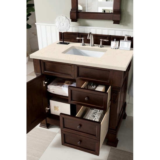 Brookfield 36" Single Vanity Burnished Mahogany w/3 CM Eternal Marfil Quartz Top