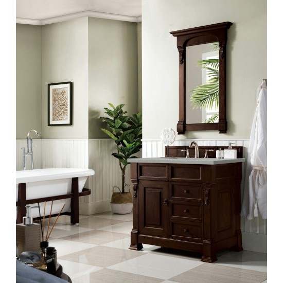 Brookfield 36" Single Vanity Burnished Mahogany w/3 CM Eternal Serena Quartz Top