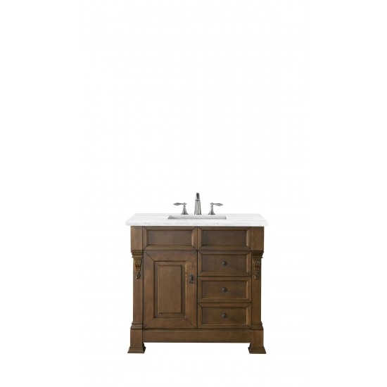 Brookfield 36" Single Vanity, Country Oak w/ 3 CM Arctic Fall Solid Surface Top