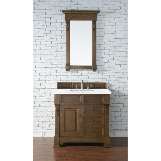 Brookfield 36" Single Vanity, Country Oak w/ 3 CM Arctic Fall Solid Surface Top