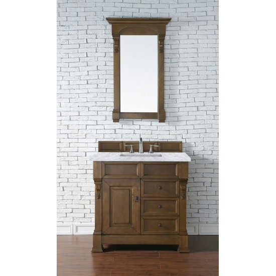 Brookfield 36" Single Vanity, Country Oak w/ 3 CM Carrara Marble Top