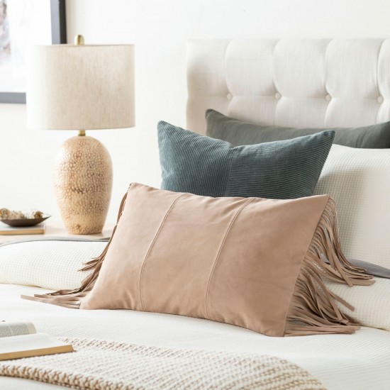 Surya Suede Fringe Tan Pillow Cover 20"H X 20"W