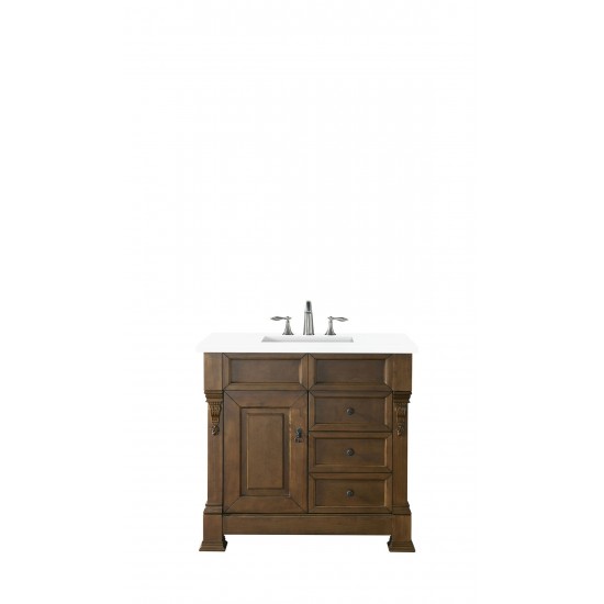 Brookfield 36" Single Vanity, Country Oak w/ 3 CM Classic White Quartz Top