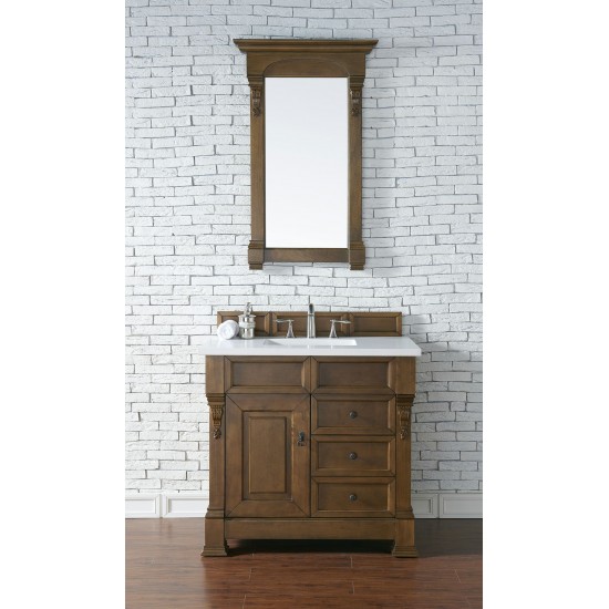 Brookfield 36" Single Vanity, Country Oak w/ 3 CM Classic White Quartz Top