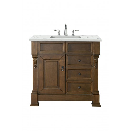 Brookfield 36" Single Vanity, Country Oak w/ 3 CM Ethereal Noctis Quartz Top