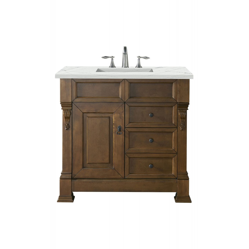 Brookfield 36" Single Vanity, Country Oak w/ 3 CM Ethereal Noctis Quartz Top