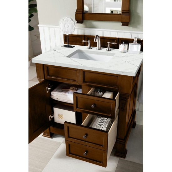 Brookfield 36" Single Vanity, Country Oak w/ 3 CM Ethereal Noctis Quartz Top