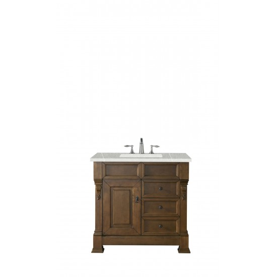 Brookfield 36" Single Vanity, Country Oak w/ 3 CM Eternal Serena Quartz Top