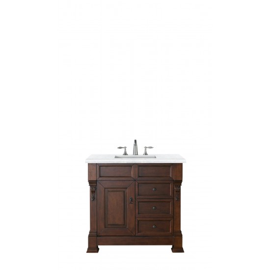 Brookfield 36" Single Vanity, Warm Cherry w/ 3 CM Arctic Fall Solid Surface Top