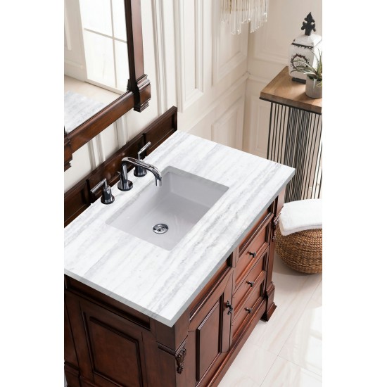 Brookfield 36" Single Vanity, Warm Cherry w/ 3 CM Arctic Fall Solid Surface Top