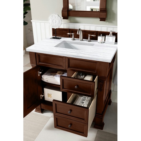 Brookfield 36" Single Vanity, Warm Cherry w/ 3 CM Arctic Fall Solid Surface Top