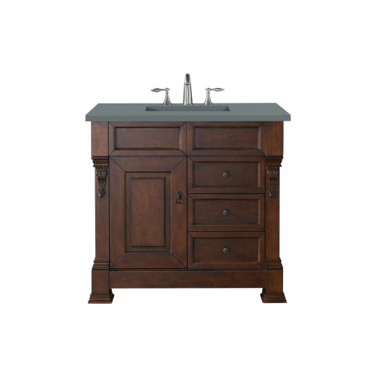 Brookfield 36" Single Vanity, Warm Cherry w/ 3 CM Cala Blue Quartz Top