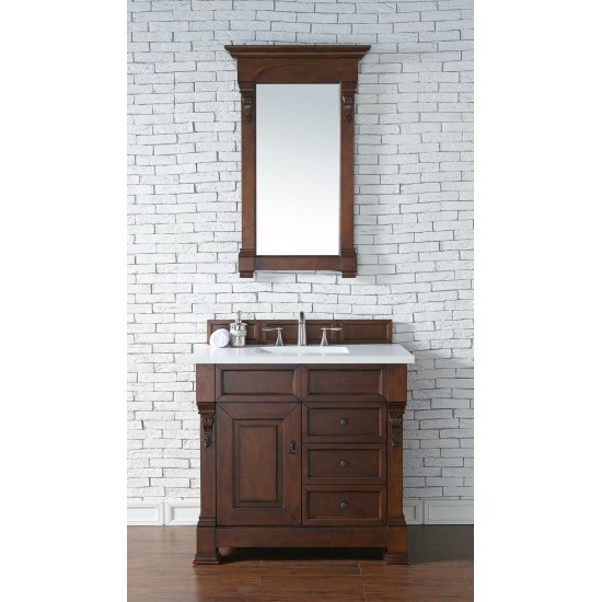 Brookfield 36" Single Vanity, Warm Cherry w/ 3 CM Classic White Quartz Top