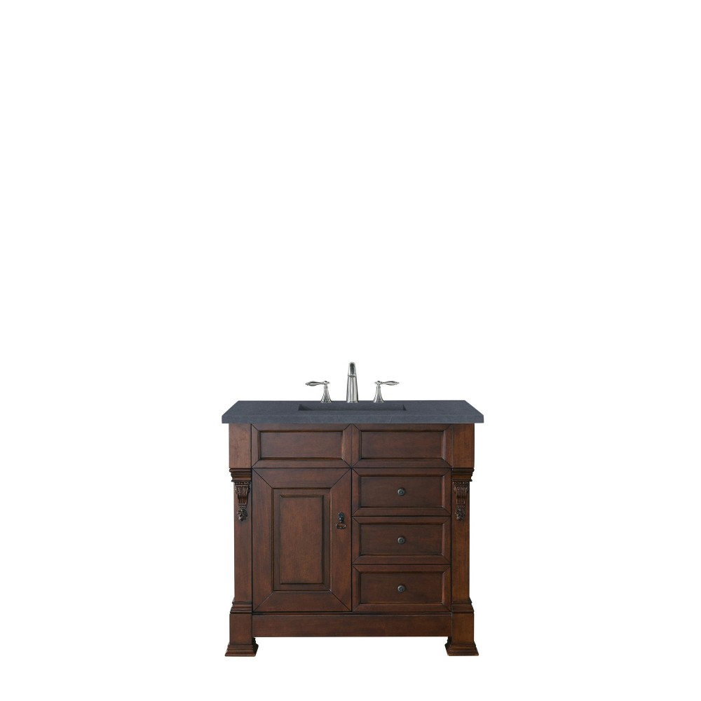 Brookfield 36" Single Vanity, Warm Cherry w/ 3 CM Charcoal Soapstone Quartz Top