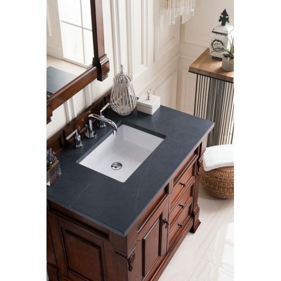 Brookfield 36" Single Vanity, Warm Cherry w/ 3 CM Charcoal Soapstone Quartz Top