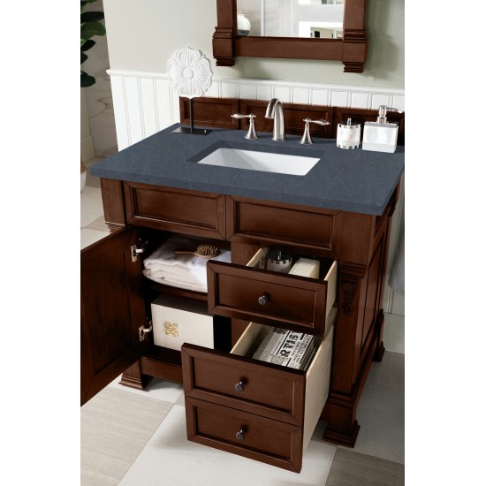 Brookfield 36" Single Vanity, Warm Cherry w/ 3 CM Charcoal Soapstone Quartz Top