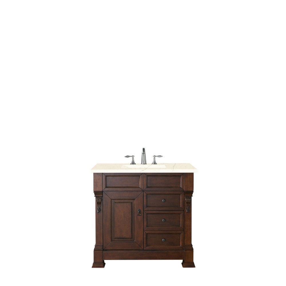 Brookfield 36" Single Vanity, Warm Cherry w/ 3 CM Eternal Marfil Quartz Top