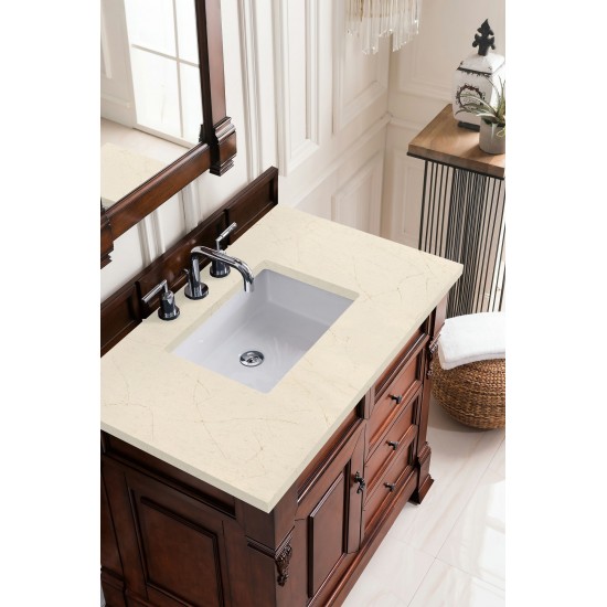 Brookfield 36" Single Vanity, Warm Cherry w/ 3 CM Eternal Marfil Quartz Top