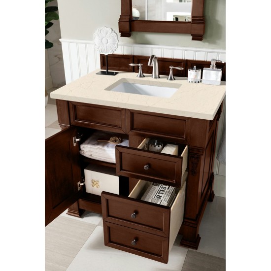 Brookfield 36" Single Vanity, Warm Cherry w/ 3 CM Eternal Marfil Quartz Top