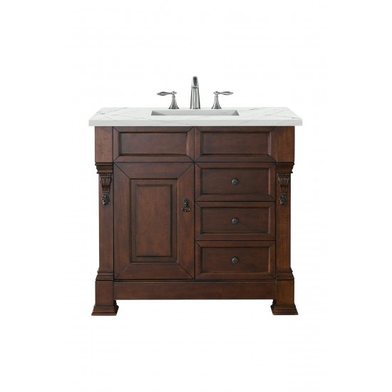 Brookfield 36" Single Vanity, Warm Cherry w/ 3 CM Ethereal Noctis Quartz Top