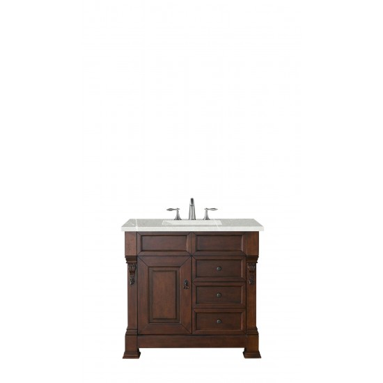 Brookfield 36" Single Vanity, Warm Cherry w/ 3 CM Eternal Serena Quartz Top