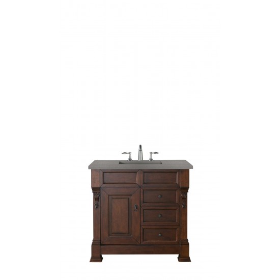 Brookfield 36" Single Vanity, Warm Cherry w/ 3 CM Grey Expo Quartz Top