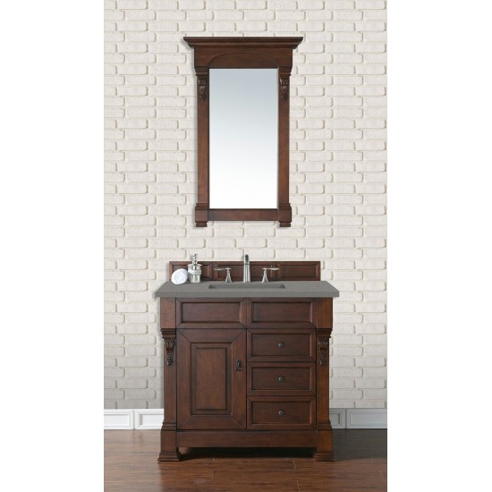 Brookfield 36" Single Vanity, Warm Cherry w/ 3 CM Grey Expo Quartz Top