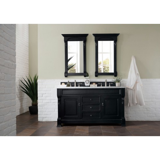 Brookfield 60" Double Vanity, Antique Black w/ 3 CM Carrara Marble Top