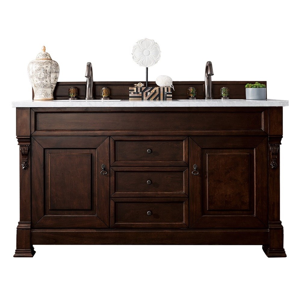 Brookfield 60" Double Vanity Mahogany w/3 CM Arctic Fall Solid Surface Top