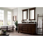 Brookfield 60" Double Vanity, Burnished Mahogany w/ 3 CM Carrara Marble Top