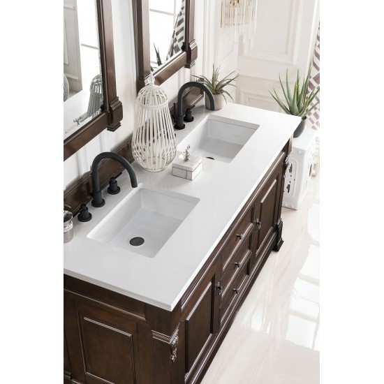 Brookfield 60" Double Vanity Burnished Mahogany w/ 3 CM Classic White Quartz Top