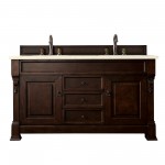 Brookfield 60" Double Vanity Burnished Mahogany w/3 CM Eternal Marfil Quartz Top