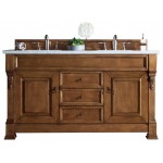 Brookfield 60" Double Vanity, Country Oak w/ 3 CM Arctic Fall Solid Surface Top